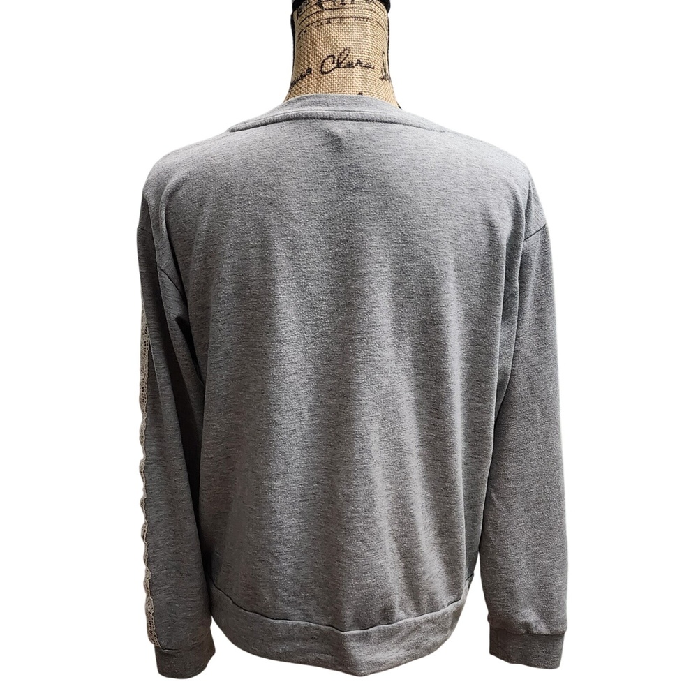 Gray Sweatshirt with Crochet Lace Sleeves - Women's Size‎ M/M (10/12) - Picture 2 of 5